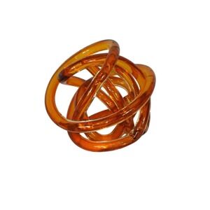 Blown‎ Glass Amber Infinity Knot Rope Cane Sculpture 6"